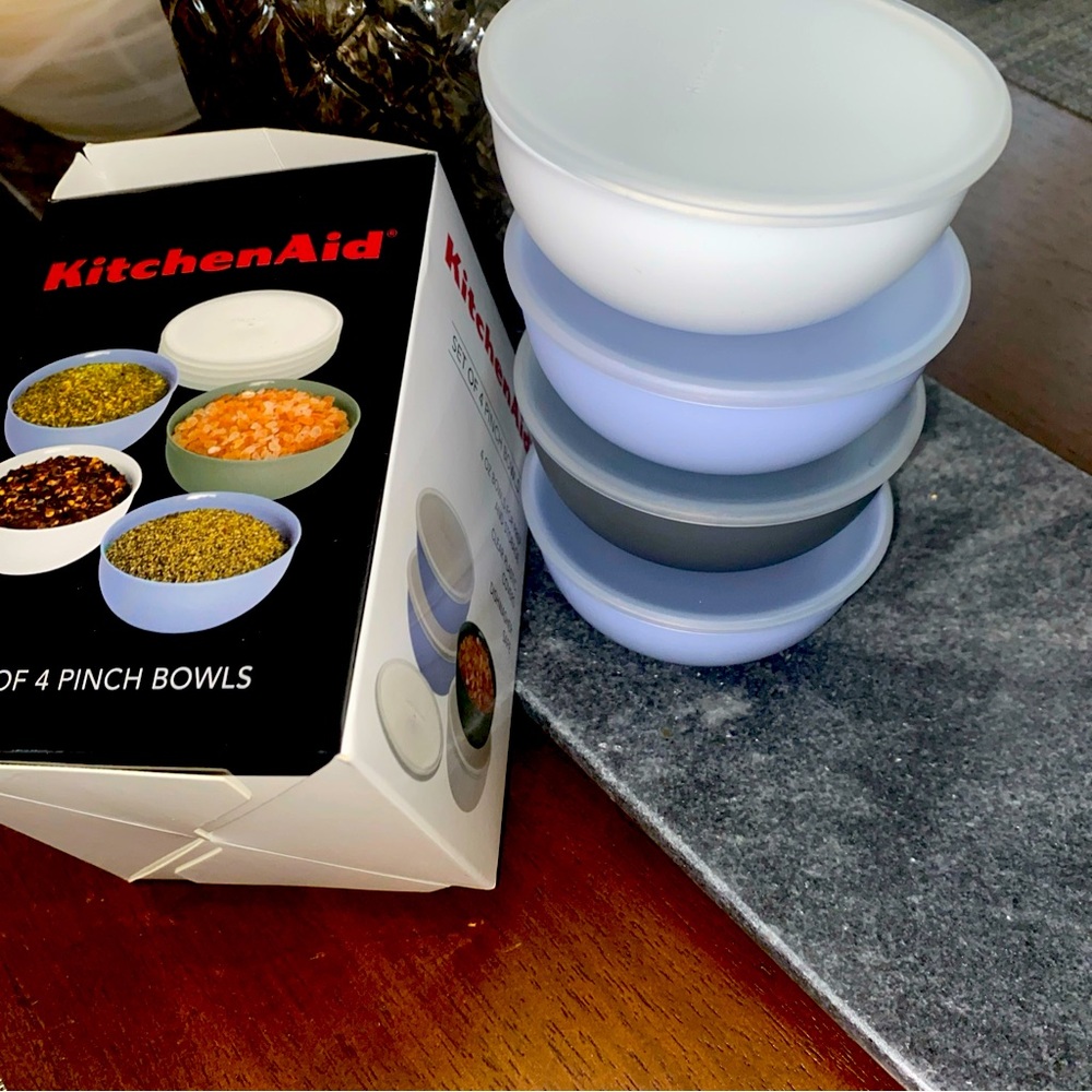 KitchenAid Set of 4 Small Nesting Prep Bowls in White, Light Blue and Gray